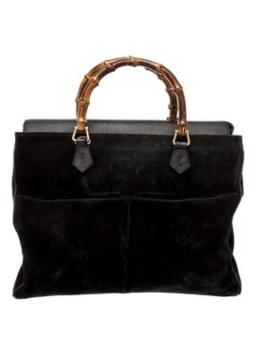 Vintage Gucci Black Suede Bag with Bamboo Handles